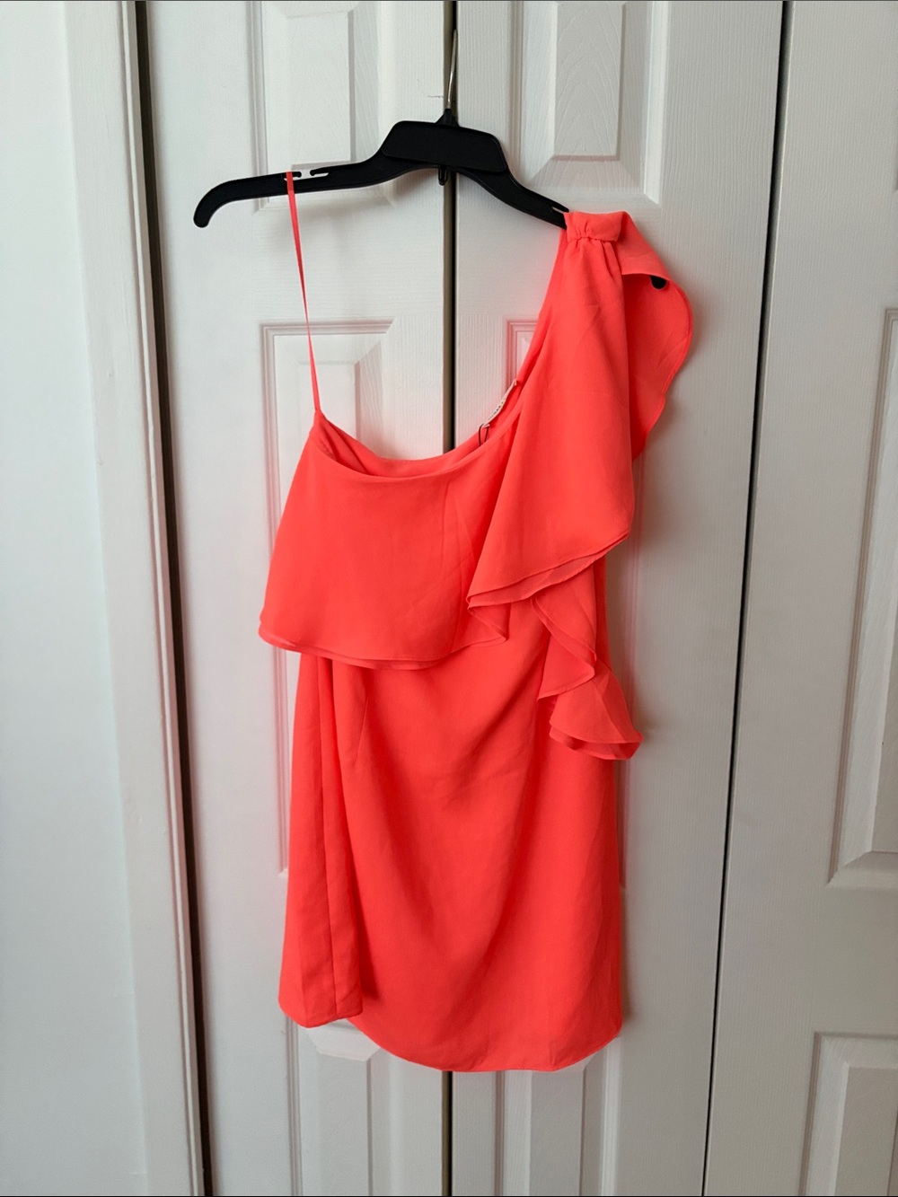 NWT Sugarlips One-Shoulder bright Coral Ruffle Dress
